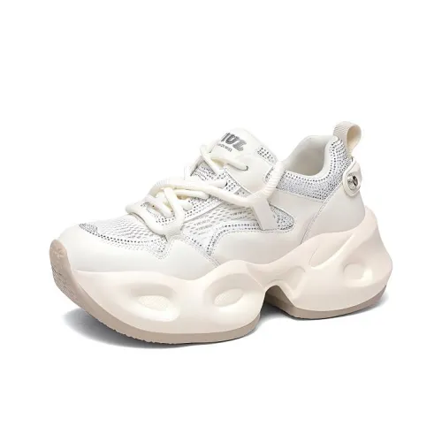 Golden Silk Rabbit Breathable Lightweight Height Increasing Low Top Chunky Sneakers Women's