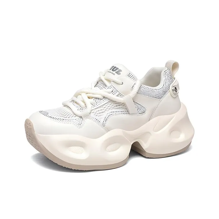 Golden Silk Rabbit Breathable Lightweight Height Increasing Low Top Chunky Sneakers Women's-0