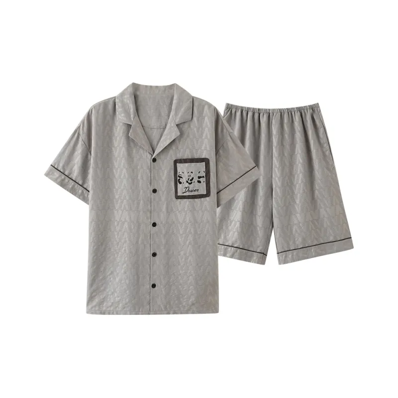Qiao Ni Tong Pajama Set Men's Light Gray-0