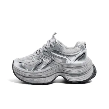 HUANQIU Abrasion Resistant Breathable Moisture Wicking Low Top Chunky Sneakers Women's Silver