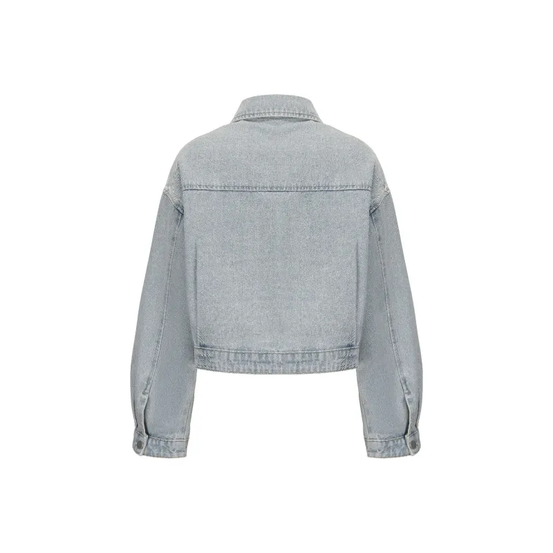 CHIWAWAMEME Denim Jacket Women's Light Blue-1