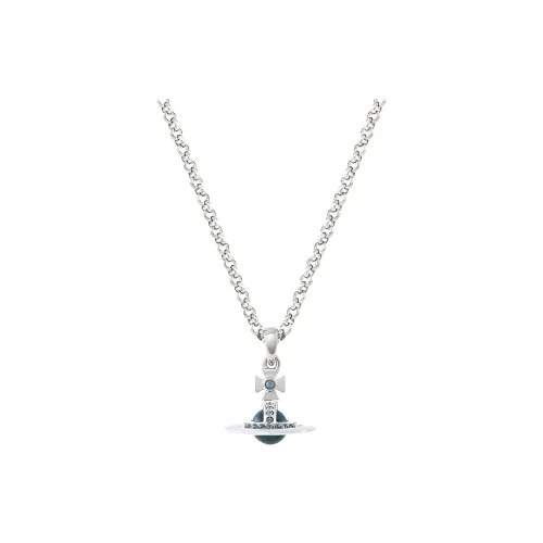 Vivienne Westwood Brass Denim Blue Saturn Globe Pendant Necklace Men's Silver/Denim Blue