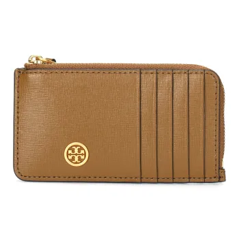 TORY BURCH Robinson Leather Card Holder, Wallet Women's Khaki