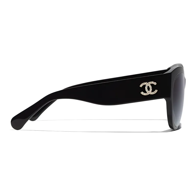 CHANEL Oval Sunglasses Women's Black-4
