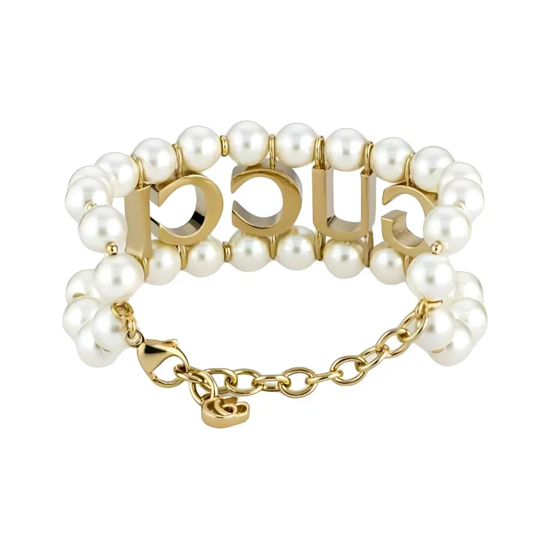 GUCCI Pearl Glass Metal Bracelets Women's Gold-1