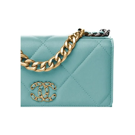 CHANEL 19BagWOC Shiny Lambskin Flap Bag Handbag, Shoulder Bag, Crossbody Bag Women's Lake Blue-2