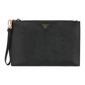PRADA Saffiano Leather Clutch Regular Unisex Black