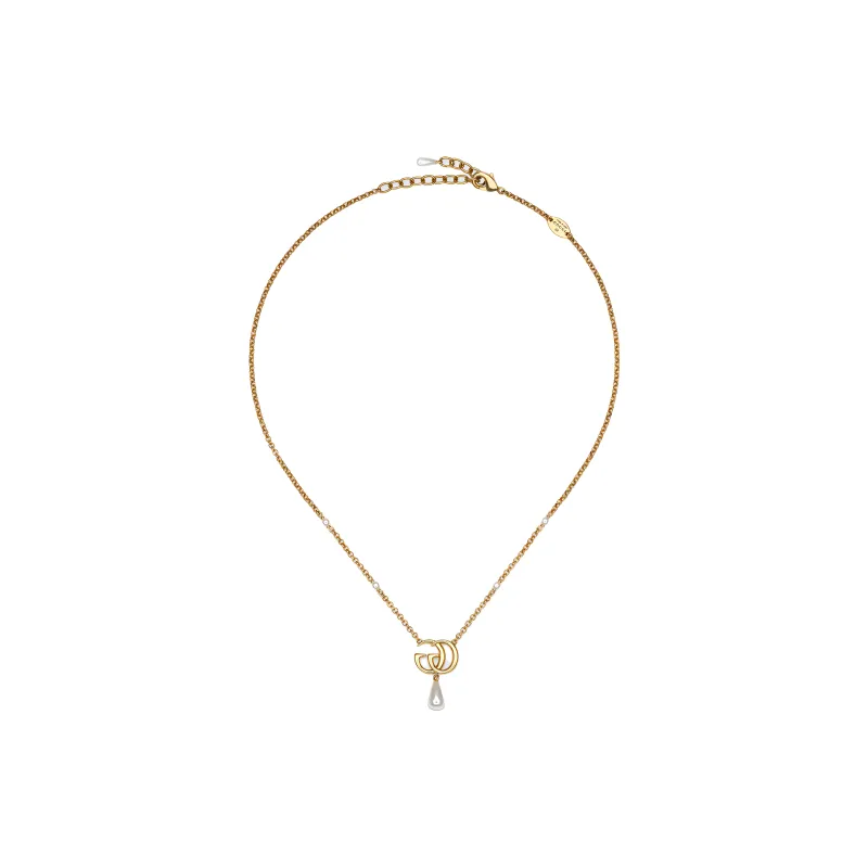 GUCCI Logo Plaque Pearl Drop Necklace-2