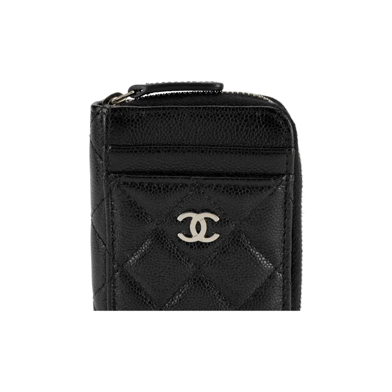 CHANEL Grain Embossed Shiny Caviar Calfskin With Gold Metal Coin Purse, Card Holder Women's Black-4