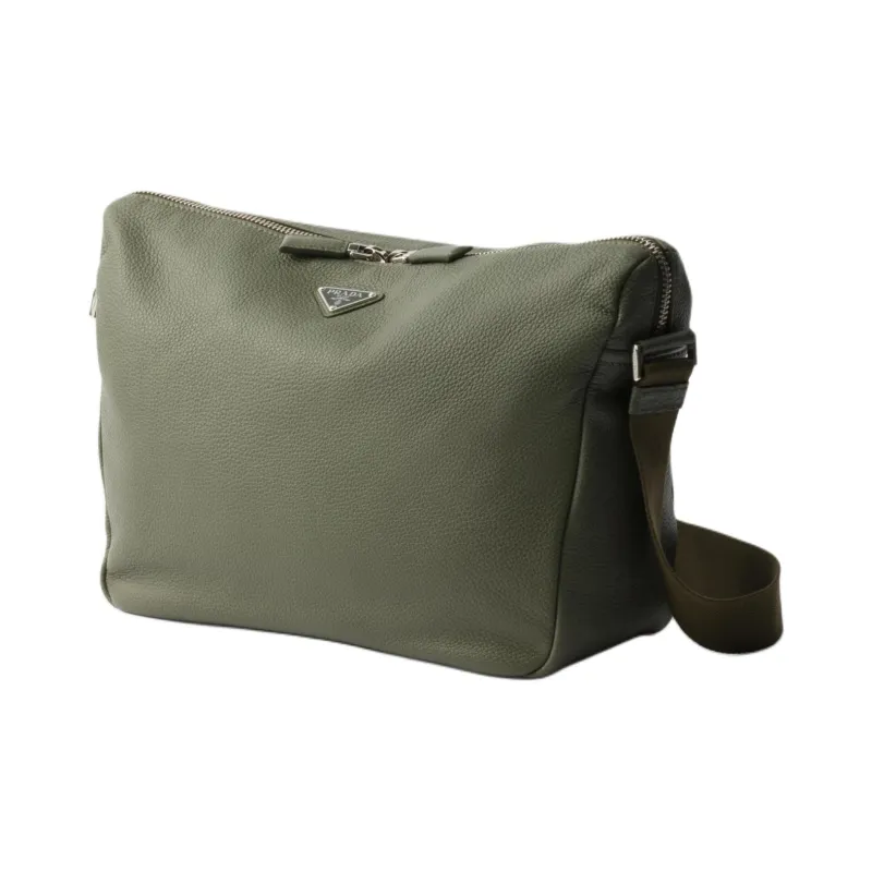 PRADA Cow Leather Shoulder Bag Medium Size Men's Dark Olive Green-1