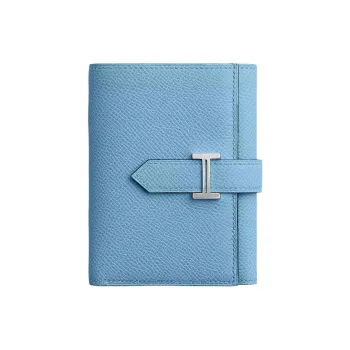 HERMES Bearn Epsom Calfskin Wallet Women's 7N Celeste Sky Blue