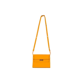 TORY BURCH Lee Radziwill Litchi Grain Leather One Shoulder Handbag Women's Orange Yellow Crystal