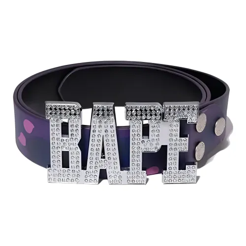 A BATHING APE Logo Emblem Pin Buckle Leather Belts Men's Multicolor Width 3.5CM
