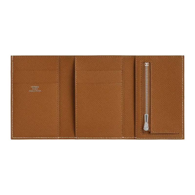 HERMES Bearn Epsom Calfskin Wallet Women's Chalk White & Gold-1