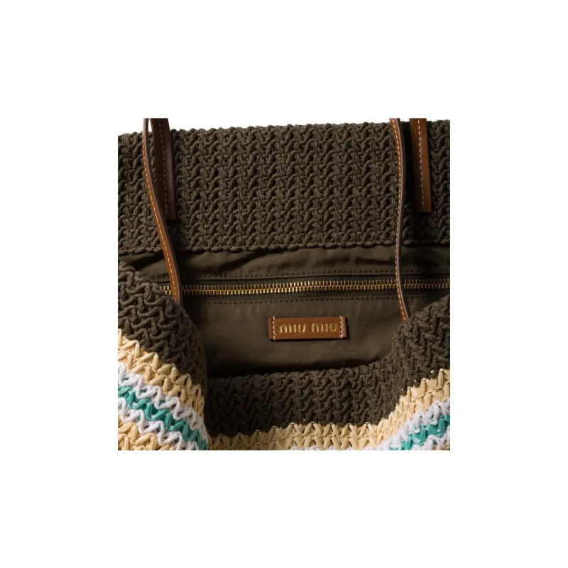 MIU MIU Cotton Tote Bag, Shopping Bag, Handbag, Shoulder Bag Women's Tundra & Lemon & Natural-3