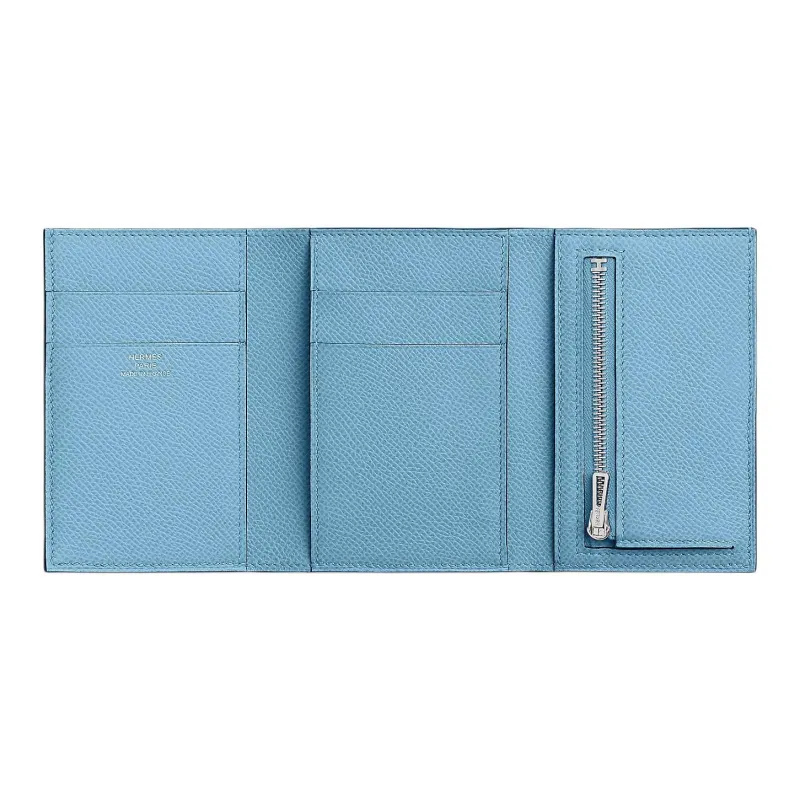 HERMES Bearn Epsom Calfskin Wallet Women's 7N Celeste Sky Blue-1