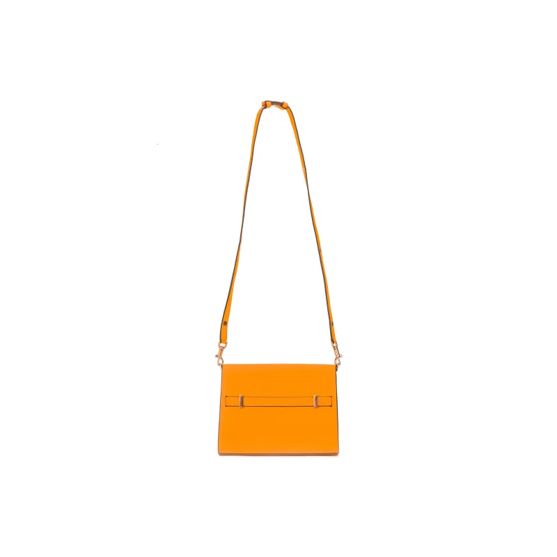 TORY BURCH Lee Radziwill Litchi Grain Leather One Shoulder Handbag Women's Orange Yellow Crystal-2