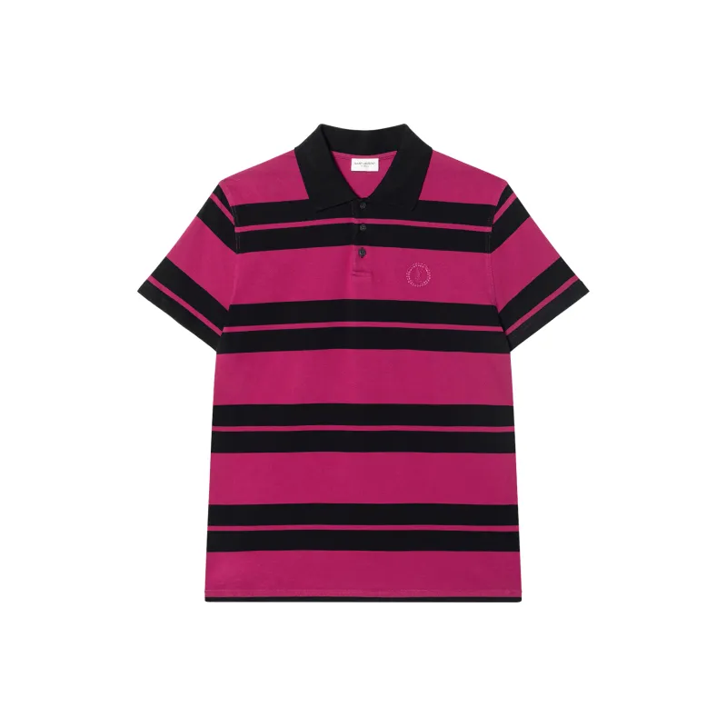 SAINT LAURENT Monogram Striped Polo Shirt-0