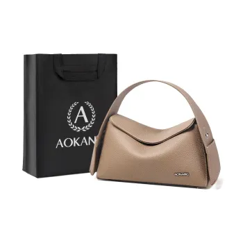 AOKANG Cow Leather Shoulder Bag, Crossbody Bag, Pillow Handbag Women's Elephant Gray/Smoky Ink Black
