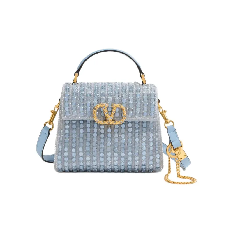 Valentino VSLING Glass Shoulder Bag, Crossbody Bag, Handbag Mini Women's Sapphire & Light Blue-0
