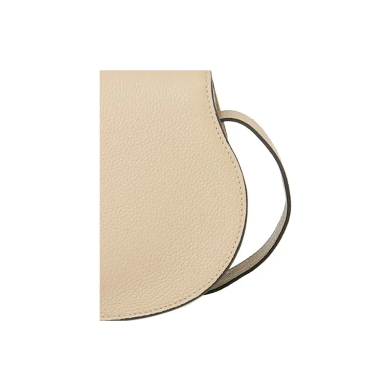 Chloe Marcie Grain Calfskin Saddle Bag Handbag, Shoulder Bag, Crossbody Bag Small Size Women's Beige-4