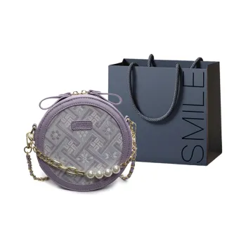 SWIMADE PU Round Bag, Shoulder Bag, Crossbody Bag Women's Ecru/Black/Purple