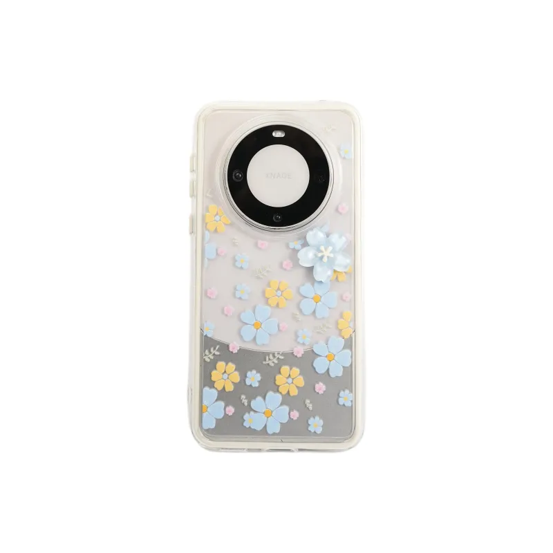 Wei Xin Acrylic Material 2 in 1 Blue Yellow Floral Phone Cases Compatibility With Huawei Mate 70/60 Pro/Pura 70/70 Pro+-0