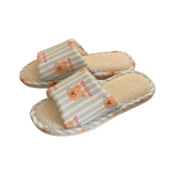 SHIGUDE Cotton Linen Blend Slippers Women's, Light Blue