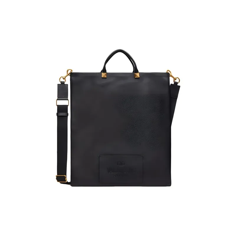Valentino Cow Leather Tote Bag, Shopping Bag, Shoulder Bag, Crossbody Bag, Handbag Unisex Black-0