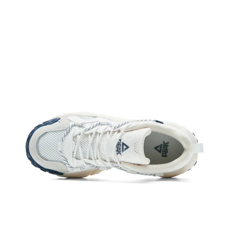 PEAK Taichi Bagel Shoes Abrasion Resistant Lightweight Rebound Low Top Casual Shoes Men's Ivory Dark Blue-3