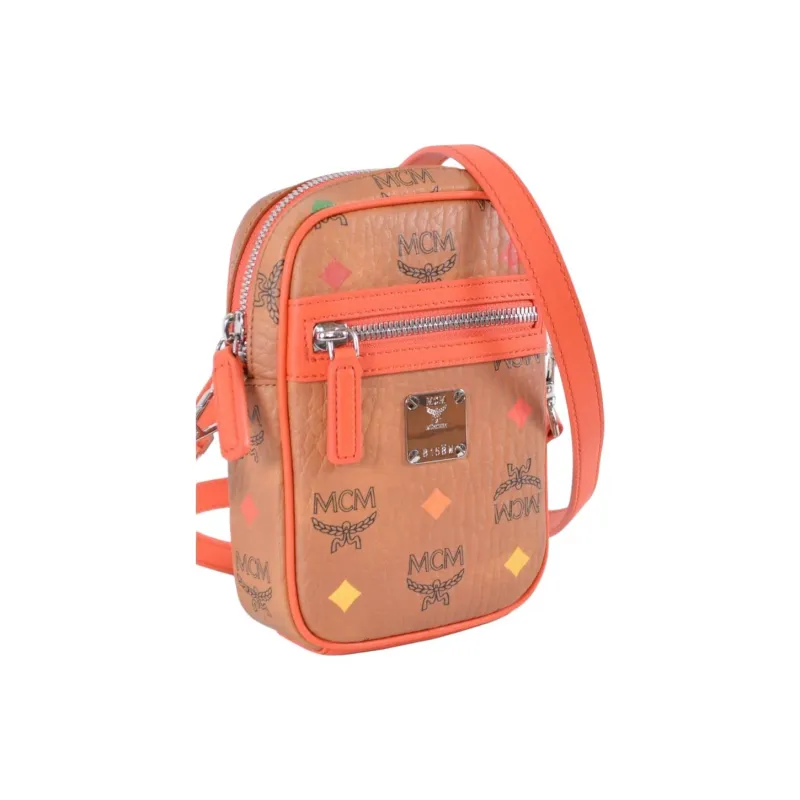 MCM Klassik Visetos Coated Canvas Small Square Bag Cell Phone Pouch Shoulder Bag Crossbody Bag Mini Unisex Brown Cognac-1
