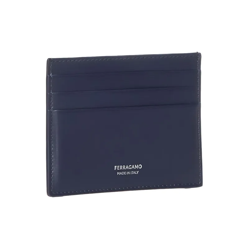 FERRAGAMO Calfskin Card Holder Men's Blue-1