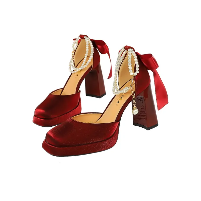 QITUMAUL Chunky Heel High Heels Women's-8