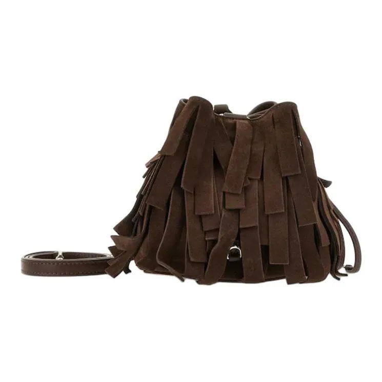 HOGAN Suede Bucket Bags Crossbody Bag, Shoulder Bag Mini Women's Brown-4