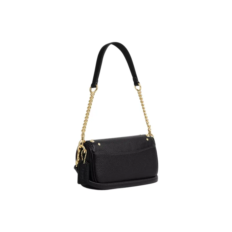 COACH HaileyFlap Delicate Pebble Leather Crossbody Bag, Shoulder Bag Small Size Women's Black-1