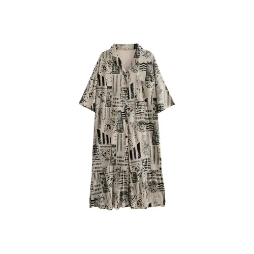 Lan Miao Nightgown Women's Black Pattern