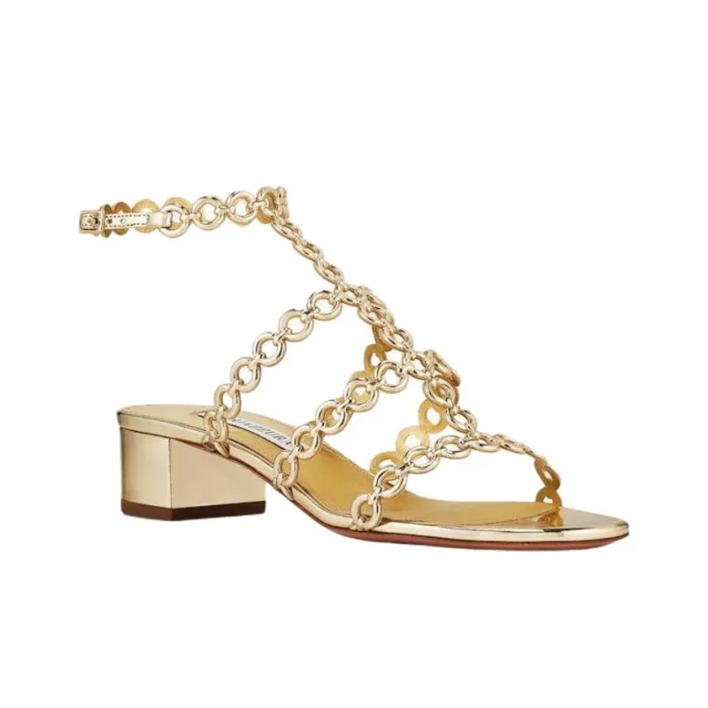 AQUAZZURA Infinity Chain Roman Sandals 3.5cm Women's Gold-2