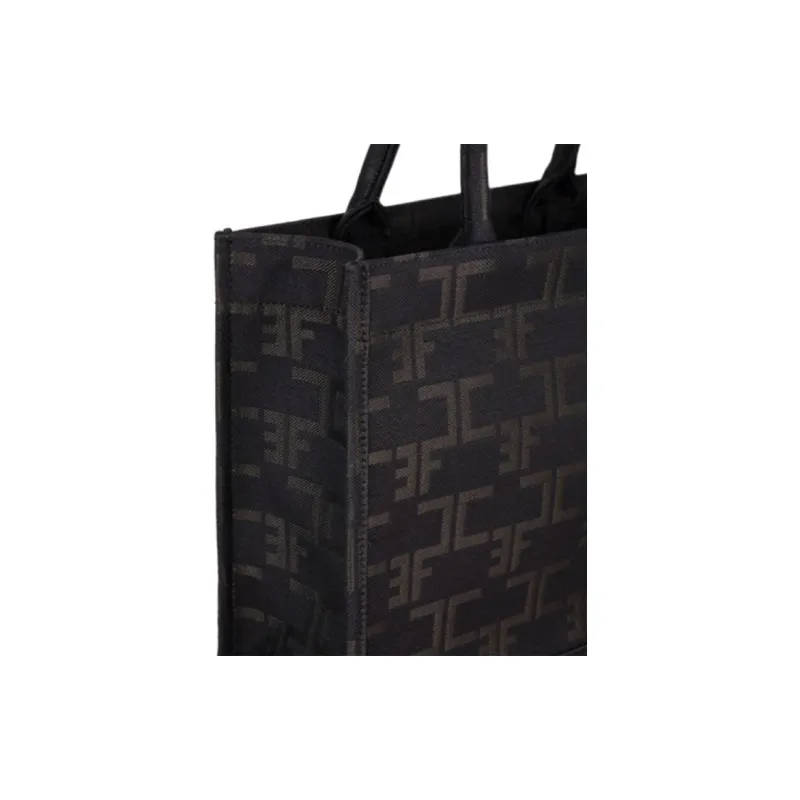 Elisabetta Franchi Cotton And Polyamide Blend Tote Bag Shopping Bag Handbag Small Size Women's Black-4