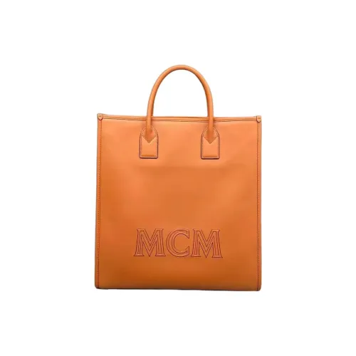 MCM Cow Leather Small Square Bag Tote Bag Shopping Bag Handbag Medium Size Women's Cognac