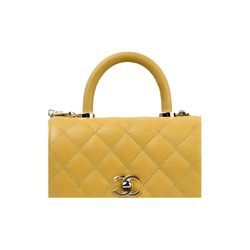 CHANEL Coco Handle Cow Leather Crossbody One Shoulder Handbag Mini Women's Ginger Yellow-2