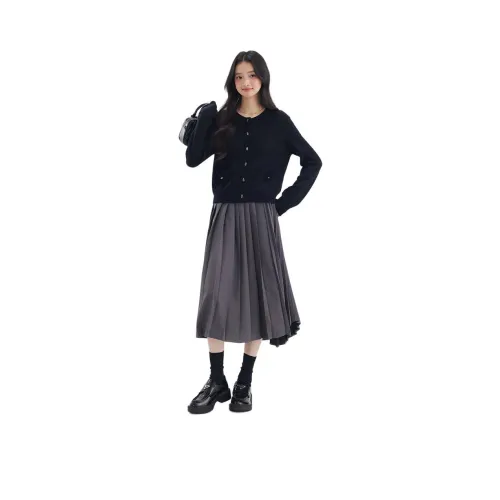 DEAR DEER PUFF Skirt Set Women's Black Tops+Gray Skirts