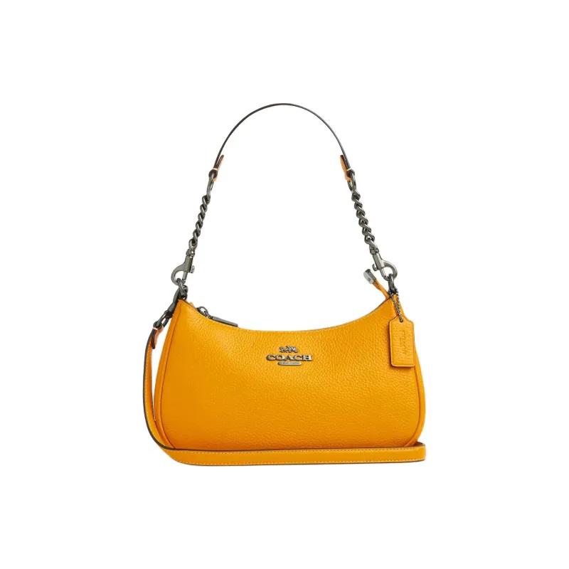 COACH Teri Litchi Grain Leather Handbag, Shoulder Bag Medium Size Women's Ginger Yellow-0