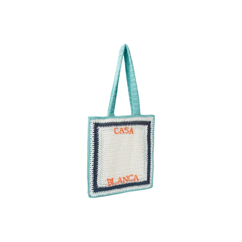 CASABLANCA Cotton Tote Bag, Shopping Bag, Handbag, Shoulder Bag Women's Ivory & Turquoise-1