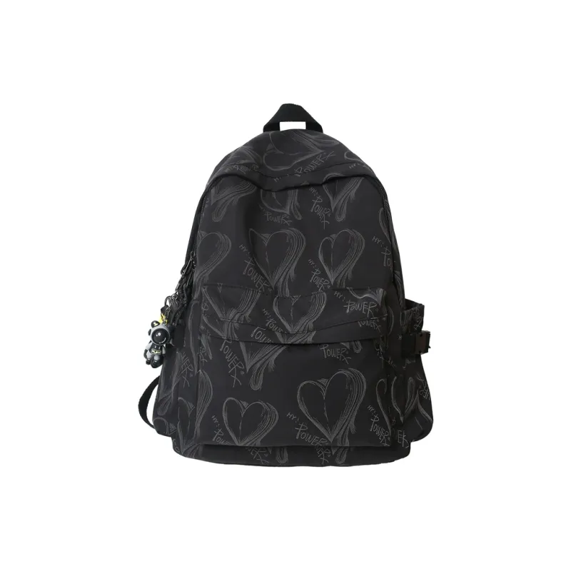 Yalu Nylon Backpack Regular Unisex White Heart/Black Heart-7