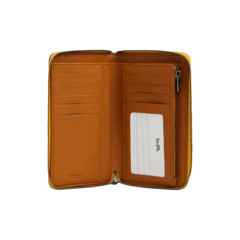 COACH Id Zip Wallet Leather Wallet Medium Size Unisex Ginger Yellow-1