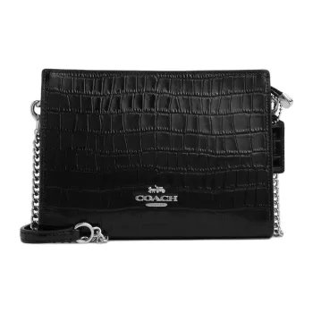 COACH Slim Crossbody Crocodile Pattern Embossed Leather Shoulder Bag, Crossbody Bag Small Size Women's Black