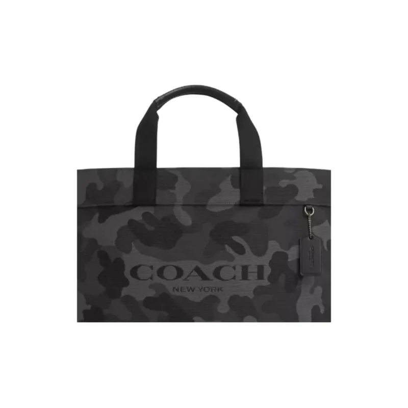 COACH Canvas With Smooth Leather Handbag Unisex Bronze & Gray-4