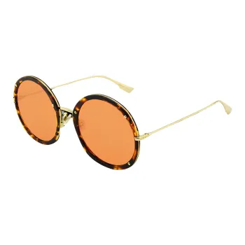 DIOR Plate Frame Metal Round Sunglasses Women's Tortoiseshell