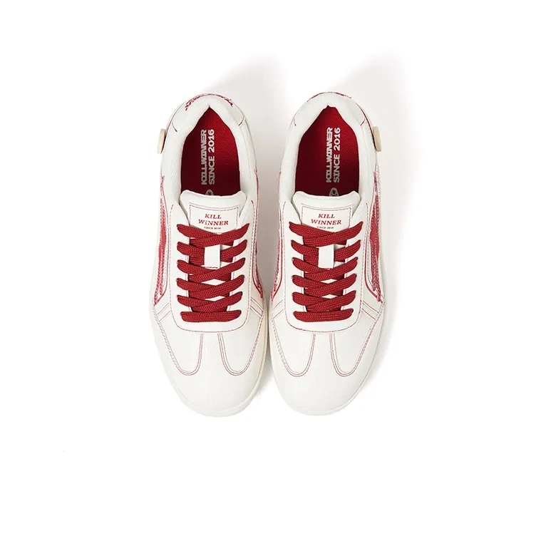 KILLWINNER Anti Slip Wear Resistant Low Top Skateboard Shoes Women's White Red-3