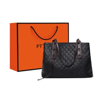 PT'SON Cow Leather Tote Bag, Shopping Bag, Handbag, Shoulder Bag Women's Black